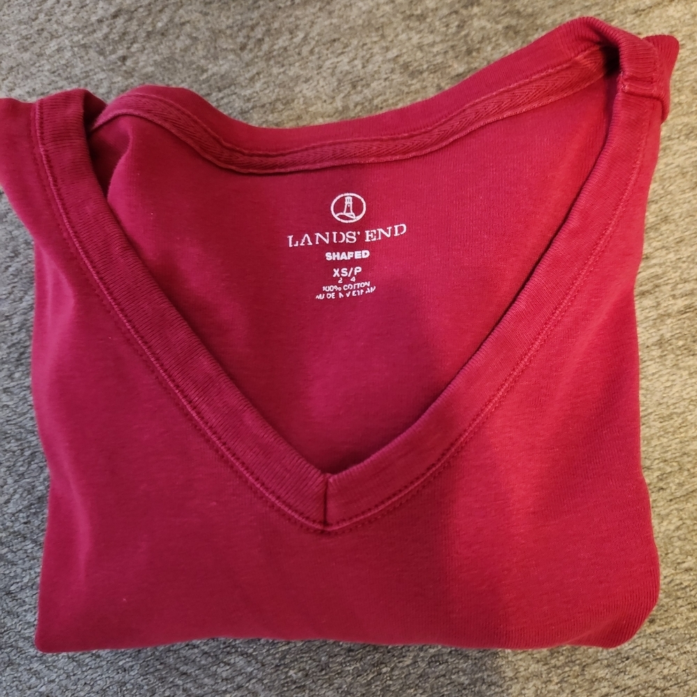 Land's End Red Long Sleeve V-Neck Top - Picture 4 of 6